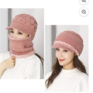 Winter Knit Balaclava Beanie Hat Purple Warm Cycling Ski Mask Fleece OS EUC